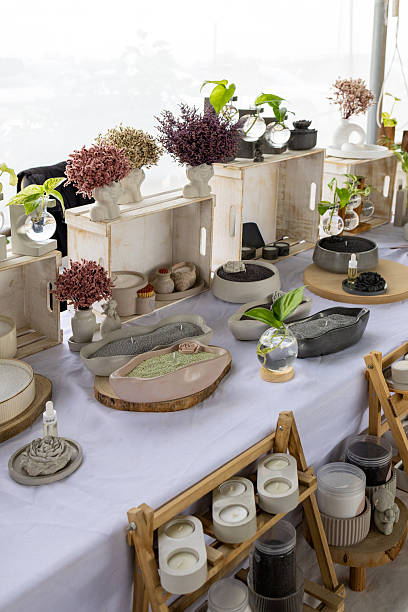 istock Handmade Concrete and Stone Candles Displayed at Artisan Market 2252087828