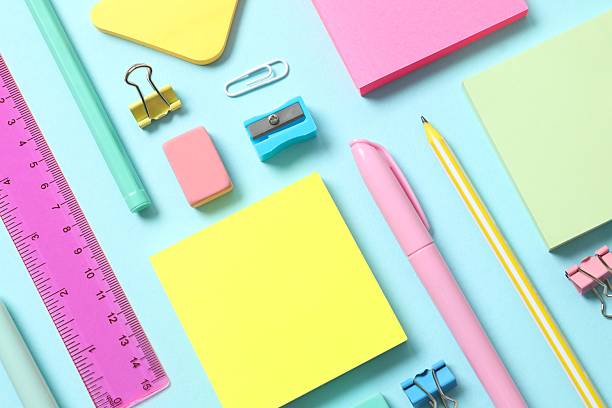 School supplies on color background