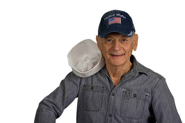 Senior American Veteran portrait on white background.