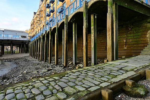 Wooden Pier at Thames River in London United Kingdom