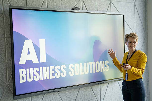 istock Businesswoman giving presentation about artificial intelligence business solutions 2252103228