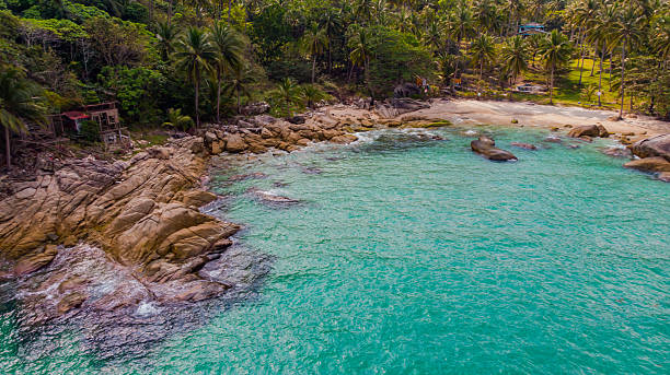 istock Aerial View Rocky Coastline, Clear Turquoise Water, Sandy Beach 2252104146