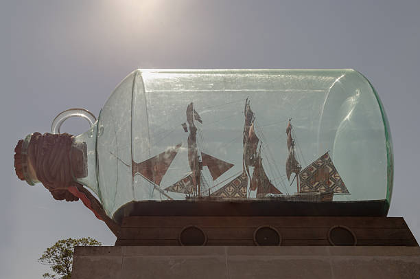 Nelson's Ship in a Bottle on sky in the background, is a sculpture by the British-Nigerian artist Yinka Shonibare displayed outside the Sammy Ofer Wing of National Maritime Museum in Greenwich. use it as your Wallpaper, Poster and Copy space, Selective focus.