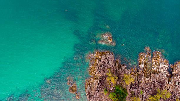 istock Aerial View Rocky Coastline, Clear Turquoise Water, Sandy Beach 2252104441