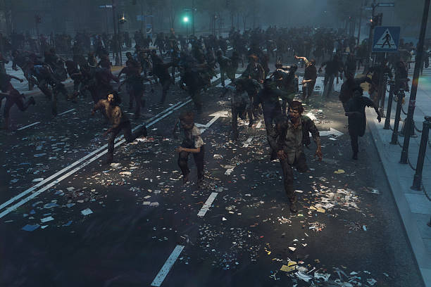 istock Scary running zombies in the city at night 2252106985