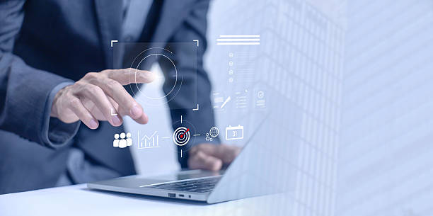 istock Time management and business efficiency concept, virtual clock and hourglass icon. productivity timeline planning, workflow process. corporate strategy plan, performance optimization management 2252111908