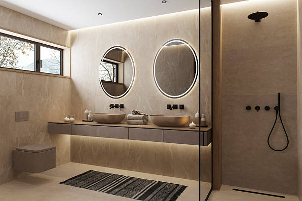 istock Japandi Spa Bathroom Interior with Pine Wood and White Stone Spa Elements Day Scene 2252113195