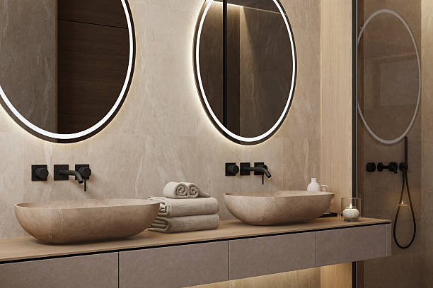 istock Japandi Spa Bathroom Interior with Pine Wood and White Stone Spa Elements Day Scene 2252113215