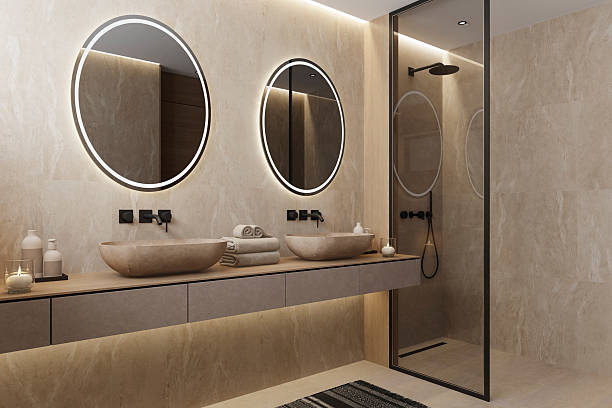istock Japandi Spa Bathroom Interior with Pine Wood and White Stone Spa Elements Day Scene 2252113217