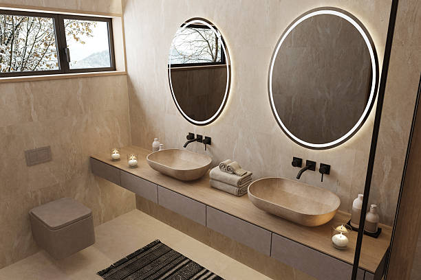 istock Japandi Spa Bathroom Interior with Pine Wood and White Stone Spa Elements Day Scene 2252113221