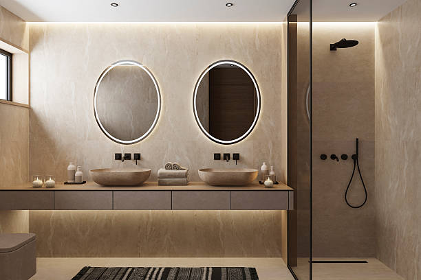 istock Japandi Spa Bathroom Interior with Pine Wood and White Stone Spa Elements Day Scene 2252113280
