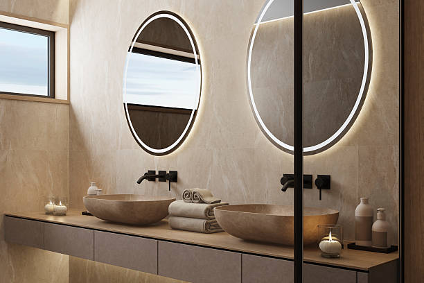 istock Japandi Spa Bathroom Interior with Pine Wood and White Stone Spa Elements Day Scene 2252113290