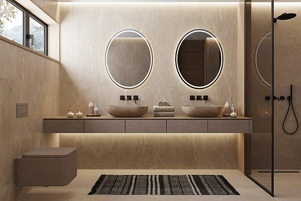 istock Japandi Spa Bathroom Interior with Pine Wood and White Stone Spa Elements Day Scene 2252113311