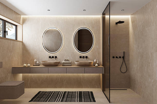 istock Japandi Spa Bathroom Interior with Pine Wood and White Stone Spa Elements Day Scene 2252113372