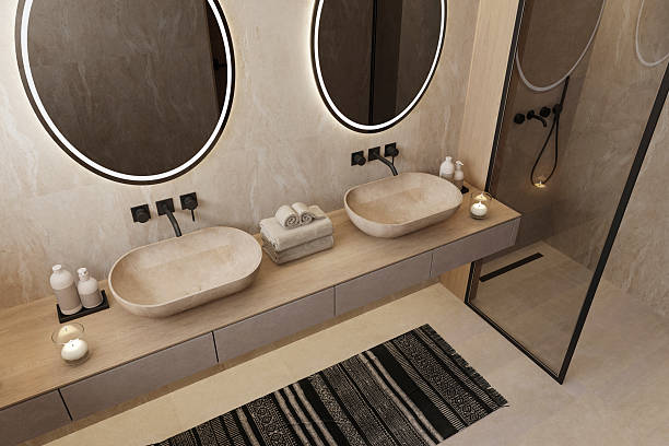 istock Japandi Spa Bathroom Interior with Pine Wood and White Stone Spa Elements Day Scene 2252113373
