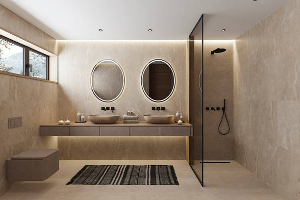 istock Japandi Spa Bathroom Interior with Pine Wood and White Stone Spa Elements Day Scene 2252113374
