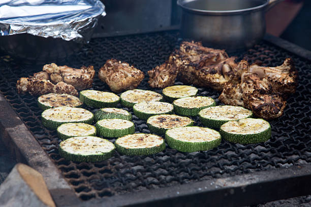 Italian zucchini and cauliflower grilled over charcoal