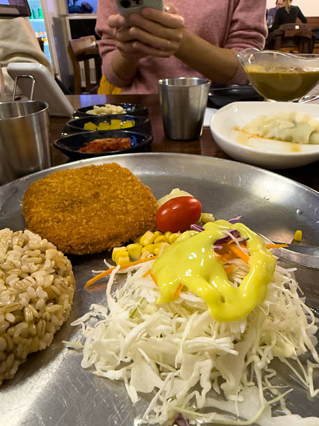 Vegan Breaded Cutlet with Rice and Salad Plate