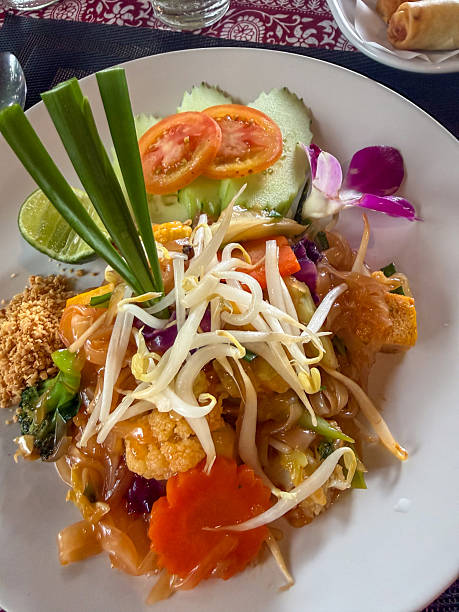 Colorful Asian Vegetable Noodle Dish with Garnishes