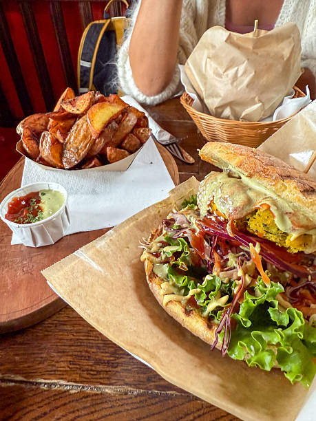 Vegan Fresh Veggie Sandwich with Potato Wedges Meal