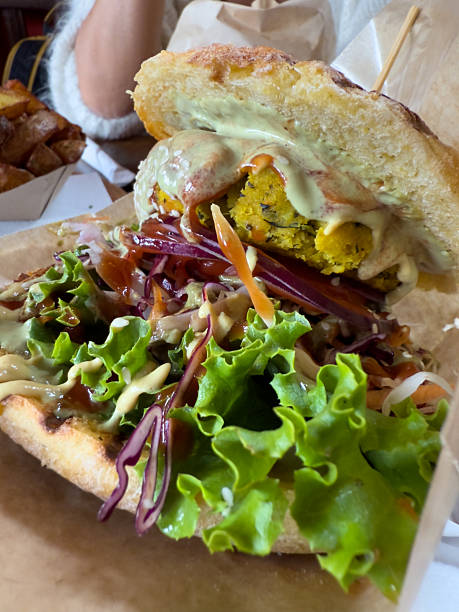 Vegan Fresh Veggie Burger with Lettuce and Sauce