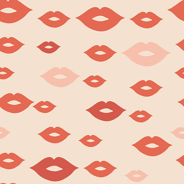 Seamless pattern with hand drawn women's lips. Colorful flat vector love symbols for Valentine's Day concept