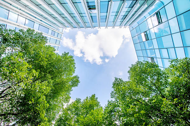 istock Bottom view of modern eco city 2252131143