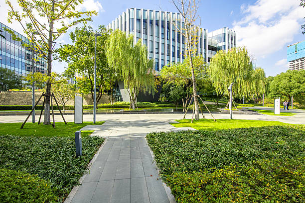 istock Open space in front of the modern eco-friendly office building 2252131208