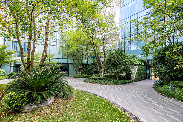 istock Open space in front of the modern eco-friendly office building 2252131491