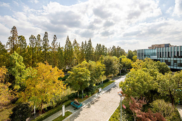 istock Open space in front of the modern eco-friendly office building 2252132075