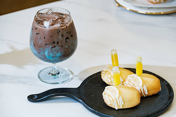 many madeleinnes serving with iced mint chocolate