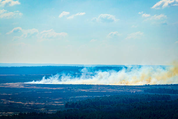 Forest fire in the Veluwe nature reserve in Gelderland, The Netherlands, seen from above