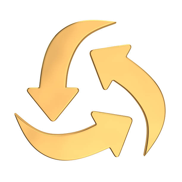 Golden 3D Recycle Symbol with Arrows