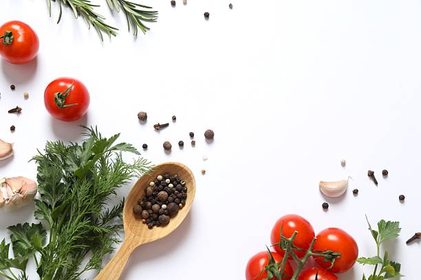istock Fresh vegetables with herbs and spices, top view 2252140298