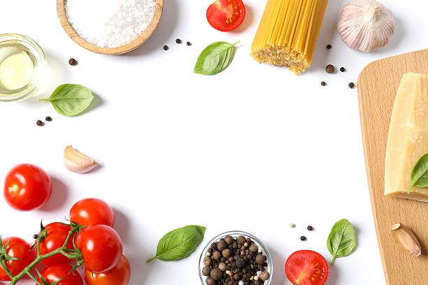 istock Composition with pasta and cooking ingredients on white background, top view 2252140945