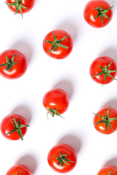 istock Fresh red tomatoes on white background, top view 2252141046