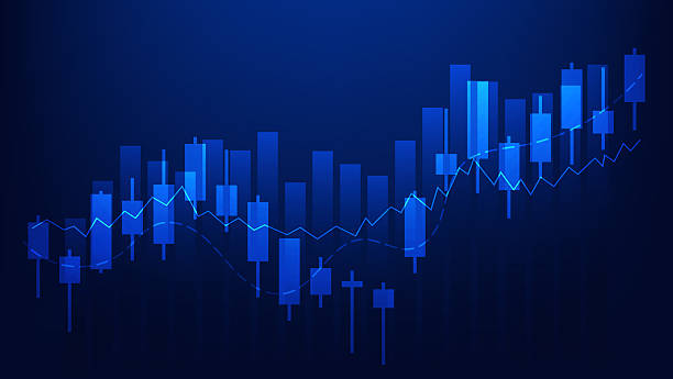 istock finance and business investment. candlesticks chart and bar graph on blue background. stock market trading 2252141753