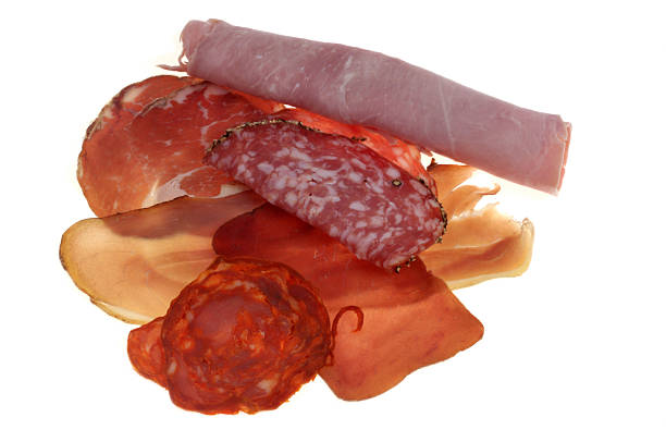 Assortment of cold cuts in close-up isolated on white background