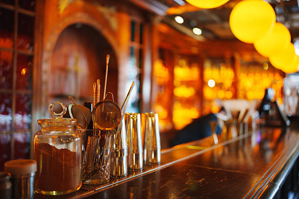 istock Stylish bar setup with brass tools and warm lighting 2252144330