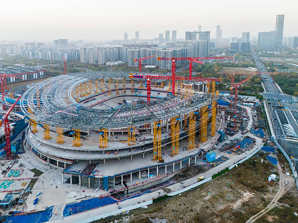 Beijing, China- 6 Nov 2024: View of Beijing National Stadium, also known as the Bird Nest, at dusk in Beijing, China. It officially started construction in March 2004, and was completed in June 2008