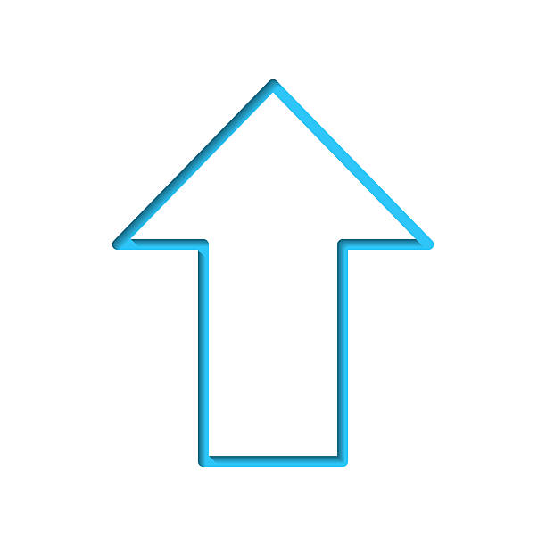 istock Up arrow. Icon cut out on white paper with blue background 2252146849