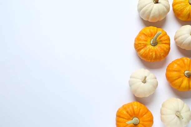 istock Beautiful autumn composition with pumpkins on a white background, top view 2252152128