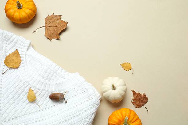 istock White sweater with pumpkins on a colored background 2252152259