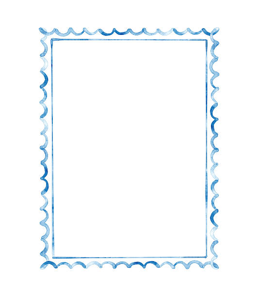 istock Scalloped watercolor blue frame. Minimalist hand drawn illustration isolated on white background. 2252158783