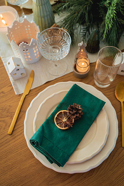 istock Festive table setting. Home Christmas with decor. New Year. 2252162953