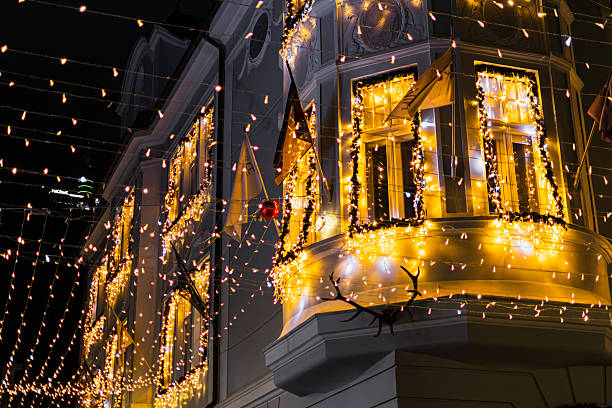 istock Christmas Lights Decoration on Historical Building Facade at Night 2252169724