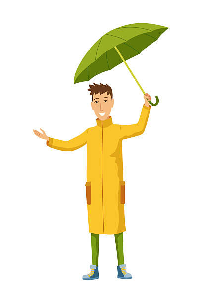 Man holding an umbrella while he walks through the rain, showcasing his joyful demeanor