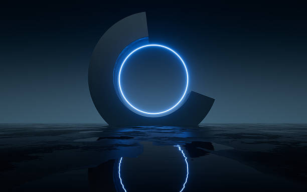 istock Round concrete geometries in the dark scene, 3d rendering. 2252176444