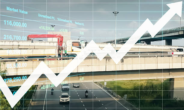 istock Stock financial index show successful investment on transportation logistic industry background. 2252177708