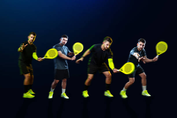istock Dynamic display of a padel player in action during a competitive match at night 2252180147